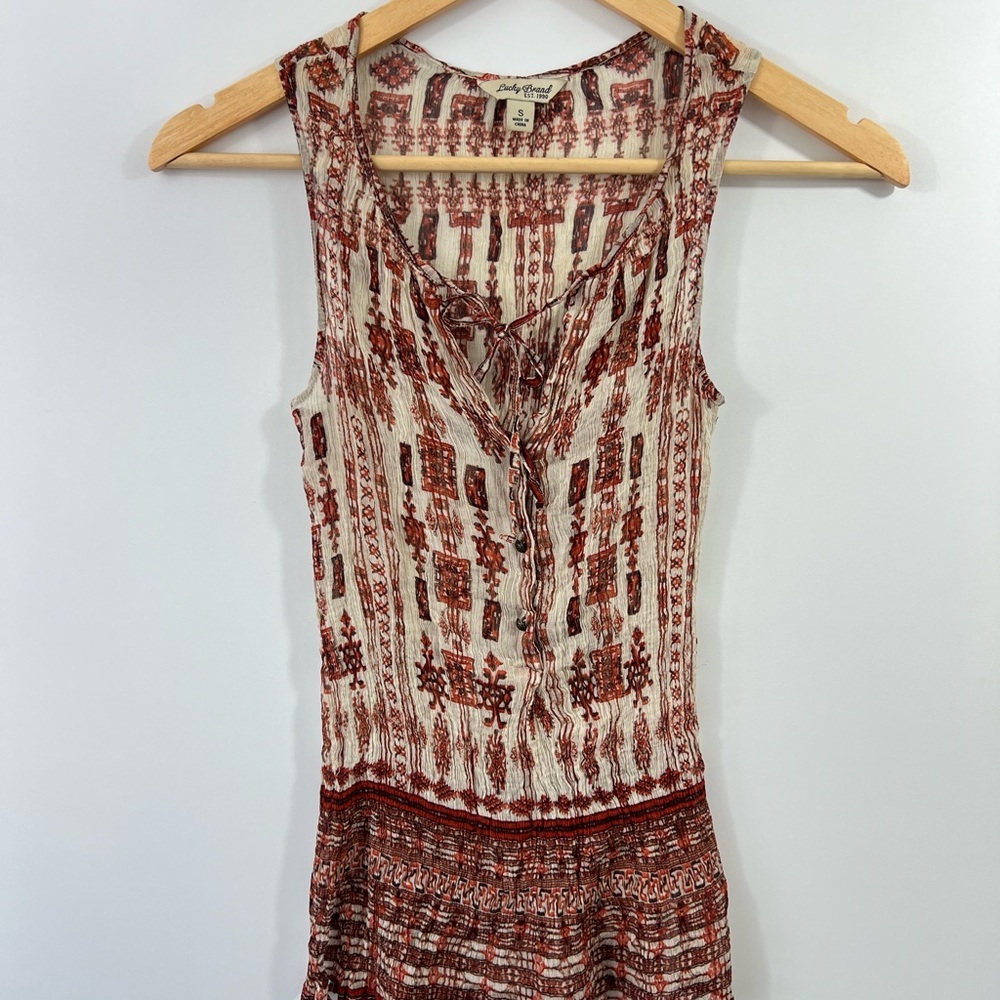Lucky Brand Boho Sleeveless Dress in Red and Cream